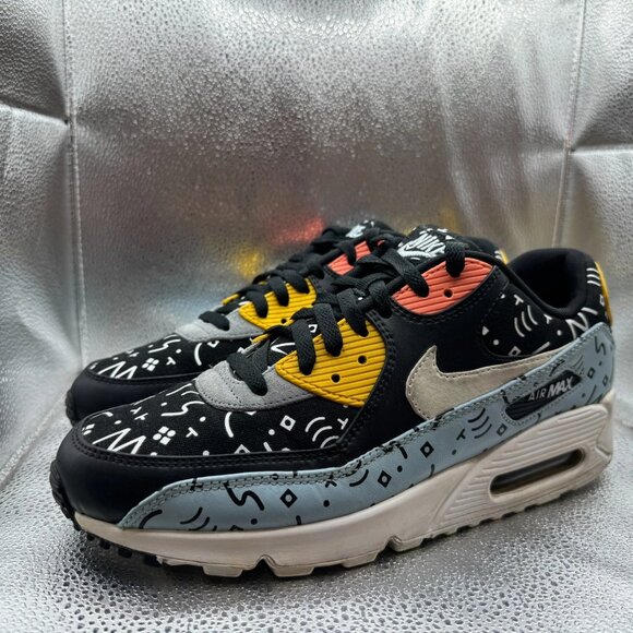 Size 10.5 Nike Air Max 90 Premium Ocean Bliss Black Scribbles Sneaker 700155-405 - Picture 5 of 10
